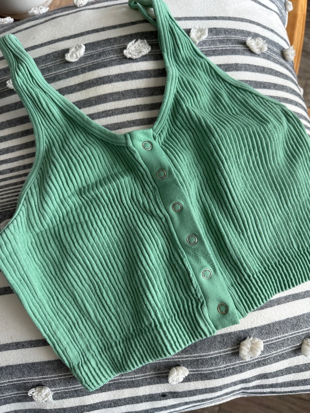 Green Ribbed Snapped Front Ribbed Brami